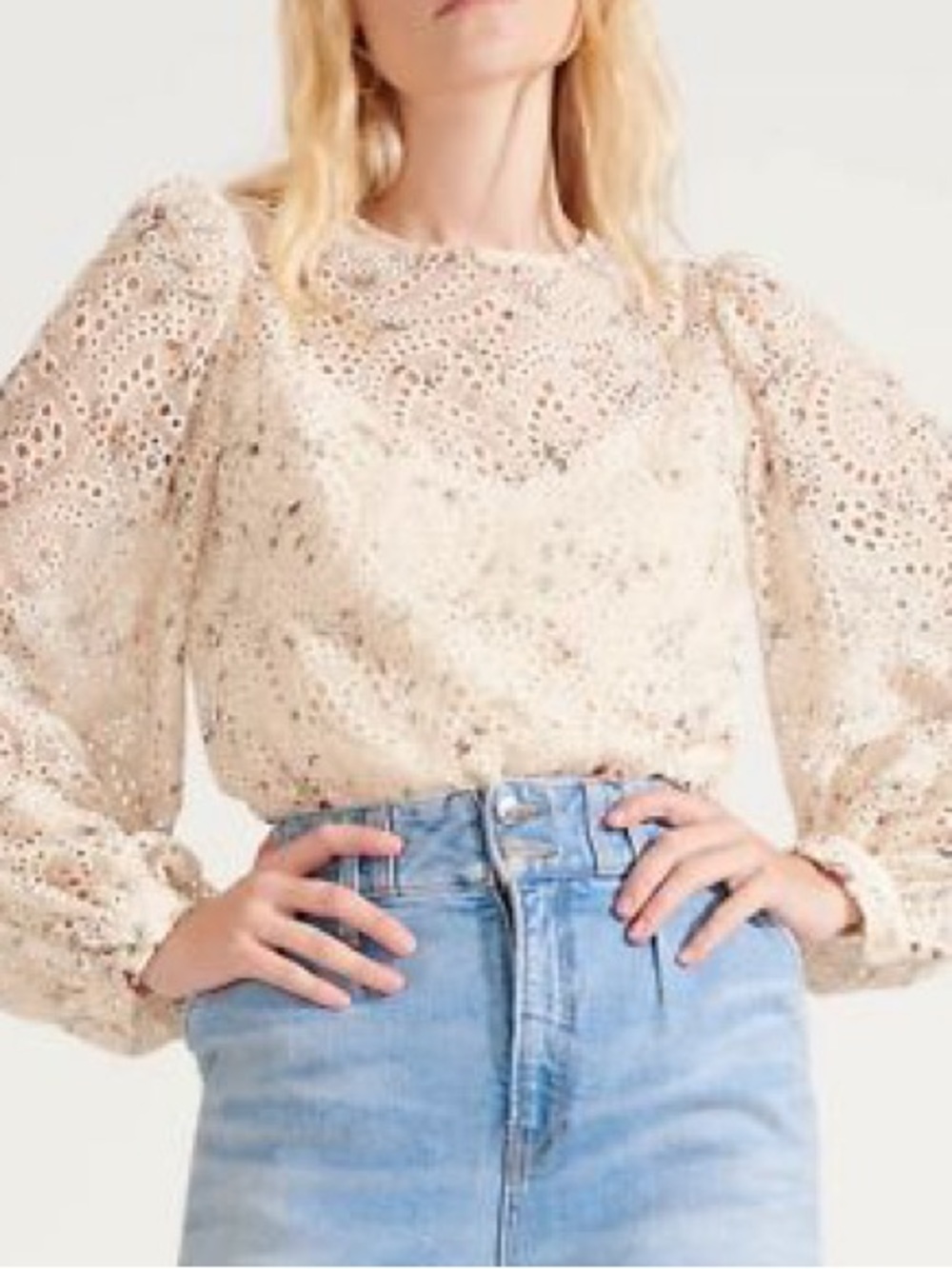 Veronica Beard Azar Eyelet Blouse Size 0 Floral Embroidered Balloon Sleeve Top